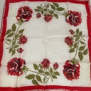 Vintage Mid Century Japan 6 1/4 Momme Silk & Rayon Rose Print Scarf Handkerchief